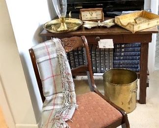 Oak mission table, parlor rocker