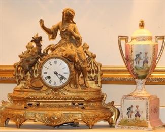19th c. Victorian Figural Brass Mantle Clock