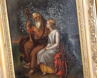 19th century oil "Homer and The Muse"
