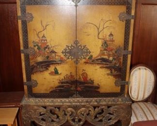 Early Georgian Style Polychrome Painted Cabinet on Stand- Late 19th Century