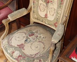 Louis XV Style Aubusson Tapestry Upholstered Open Armchair.