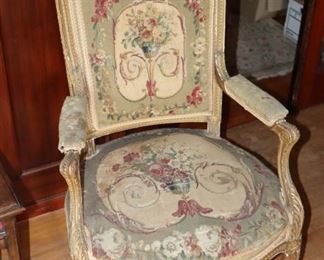 Louis XV Style Aubusson Tapestry Upholstered Open Armchair.