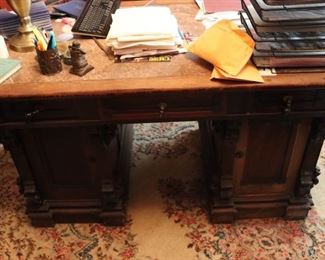 Eastlake style Mahogany Pedestal Desk Circa 1885