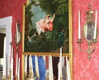 19th century Louis XVI Style Giltwood Trumeau "The Swing" with  a rectangular mirror