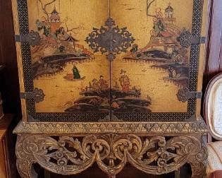 Early Georgian Style Polychrome Painted Cabinet on Stand- Late 19th Century