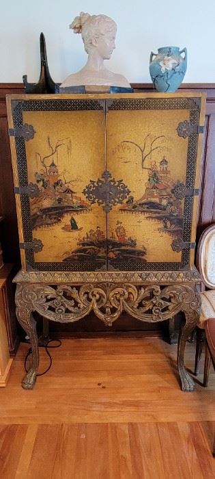 Early Georgian Style Polychrome Painted Cabinet on Stand- Late 19th Century