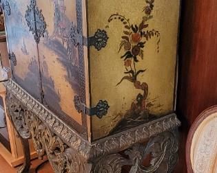 Sideview -Early Georgian Style Polychrome Painted Cabinet on Stand- Late 19th Century