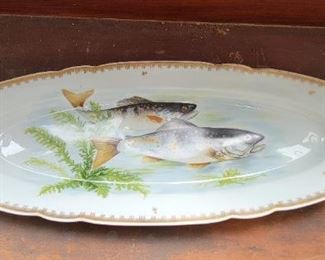 French Large Platter with Hand painted Fish