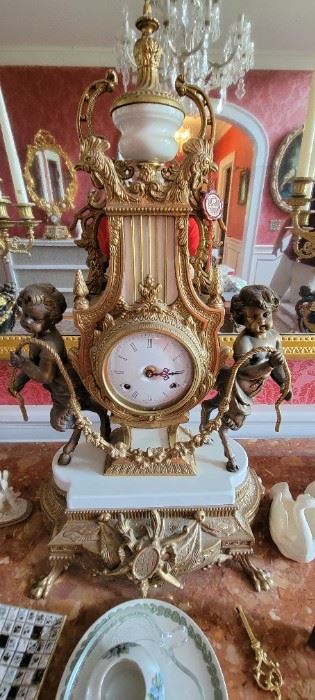 Neoclassical Figural Putti Marble Clock