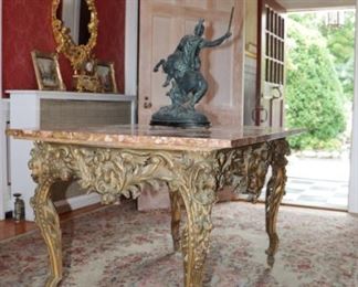 Louis XV Marble Top Painted Center Table 31"x51.75" x 35"