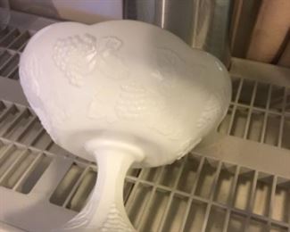 Vintage white milk glass pedestal bowl 