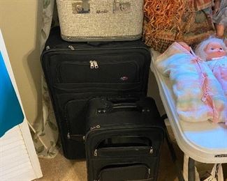 Luggage including train case with mirror