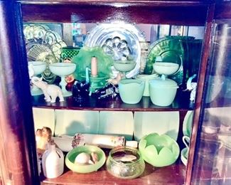 Jadeite, depression glass, porcelain collectibles, elephant collection