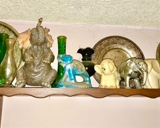 Large vintage elephant collection, brass & silverplate patters, etc.