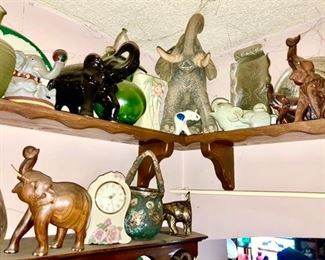 Vast vintage elephant collection, misc. glassware, etc.