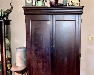Antique wardrobe, vintage lamps, metal horse clock, brass collectibles, antiques & collectibles