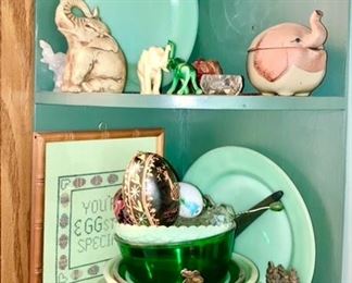 Jadeite dishware, vast elephant collectibles