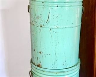 Vintage green tins, vintage Charles Chips tin