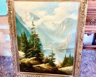 Vintage mountain scene signed painting