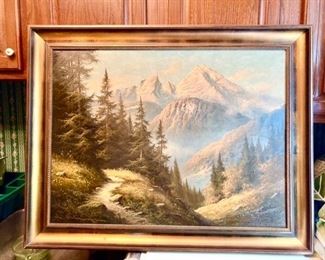 Vintage signed mountain scene painting