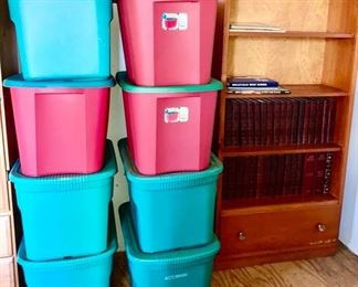 Many totes to be unpacked and treasures to be discovered!  Bookcase