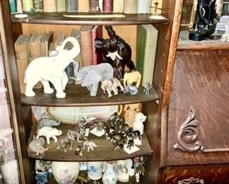 Antique & vintage books, Vast elephant collectibles, porcelain collectibles, etc.