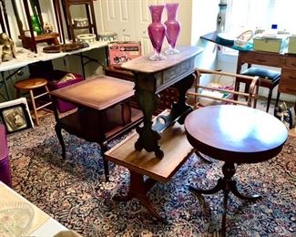 Many small side wooden tables