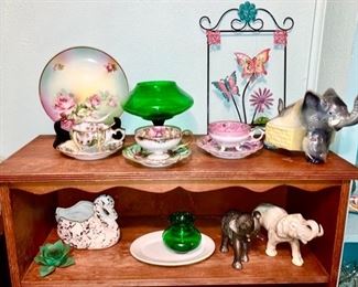 Misc. glass, porcelain decor, collectible elephants