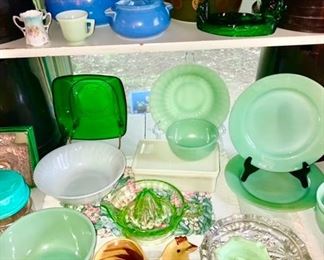 Hall casseroles, Vintage Pyrex covered casserole, Jadeite & depression glass, etc.