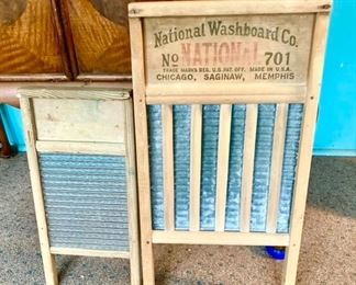 Antique washboards, small one is glass