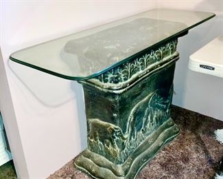 Elephant sofa table base w/ glass top