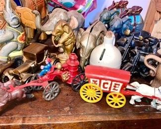 Cast iron horses pulling engine & ICE trailer (reproduction)