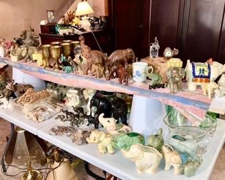 Large elephant collection, brass collectibles