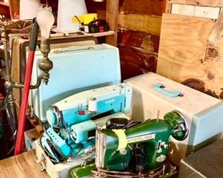 Vintage Sterling sewing machine, vintage White sewing machine w/ case, 2 more sewing machines w/ cases