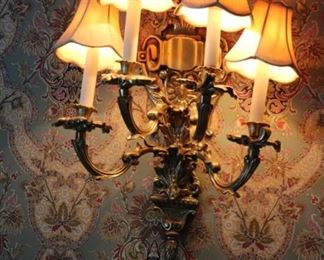 Electrified brass / bronze wall sconces - pair