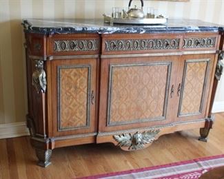 French style marble top sideboard with bronze mounts