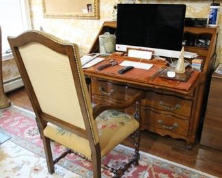 Slant front desk with needlepoint Martha Washington chair