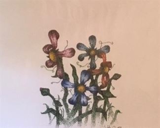 SIGNED/NUMBERED FLORAL WATERCOLOR PRINT BY TODD M. 22/100, 1992