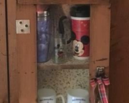 AMMO BOX REPURPOSED TO WALL DISPLAY CABINET, VINTAGE DISNEY COLLECTIBLES