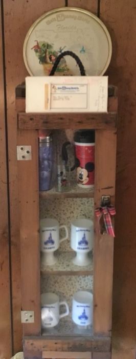 AMMO BOX REPURPOSED TO WALL DISPLAY CABINET, VINTAGE DISNEY  COLLECTIBLES