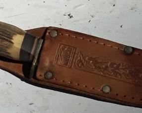 VINTAGE STAG HANDLE "WILDCAT" KNIFE & SHEATH (GERMANY)