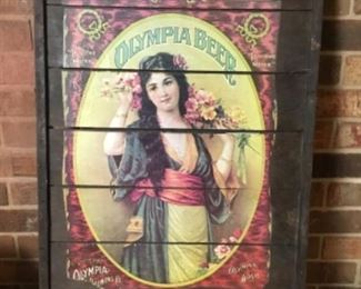 OLYMPIA BEER ADVERTISING ON WOODEN SLAB WALL HANGING