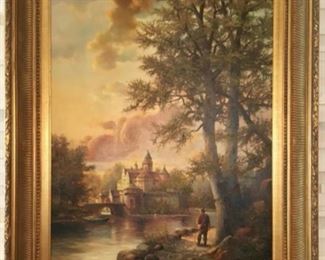 Beautiful landscape with castle on canvas by E. Hagel