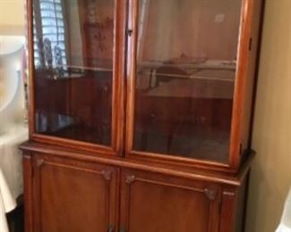Mahogany china cabinet with glass doors, 34.5"W x 14.25"D x 67"H