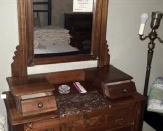 Eastlake marble-top washstand with mirror