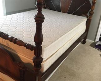 Antique 4-poster headboard and footboard, full size. Also available: full-size mattress and box spring.