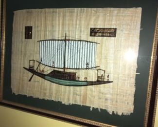 Ship painting on papyrus, Egyptian