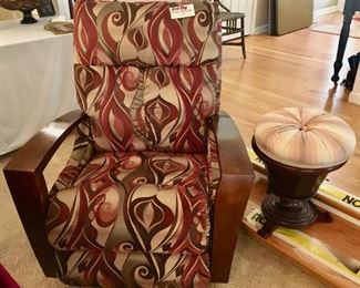 La-Z-Boy rocker/recliner.  Unique vintage pedestal sewing basket!