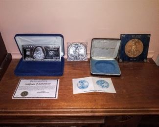 Medallions and 999 silver 100.00 bill-4 oz.