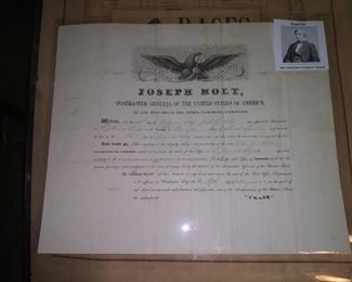 Joseph Holt Postmaster General signed document